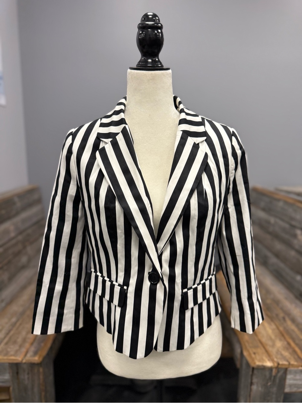 Forever 21 Black and White Vertical Stripe Blazer